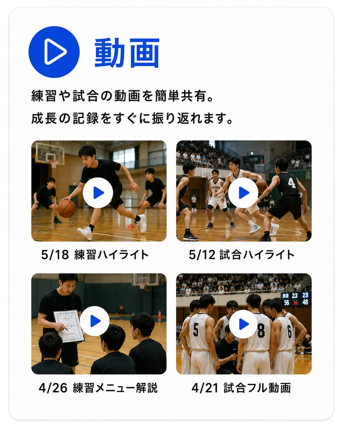 動画：プレー動画を共有してフィードバック